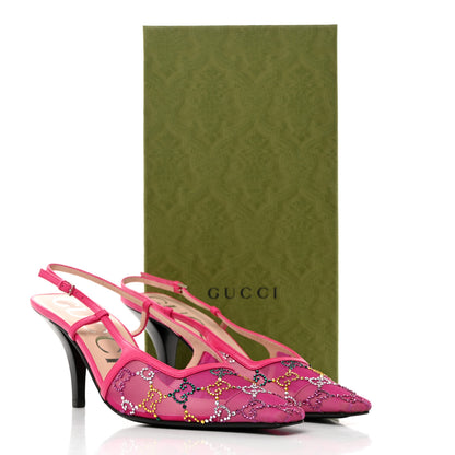 Gucci Tela Retino Nappa Charlotte Crystal GG Monogram Square G 75mm Slingback Pumps 38.5 Bright Bouganville Fairy Fucsia 8 of 8