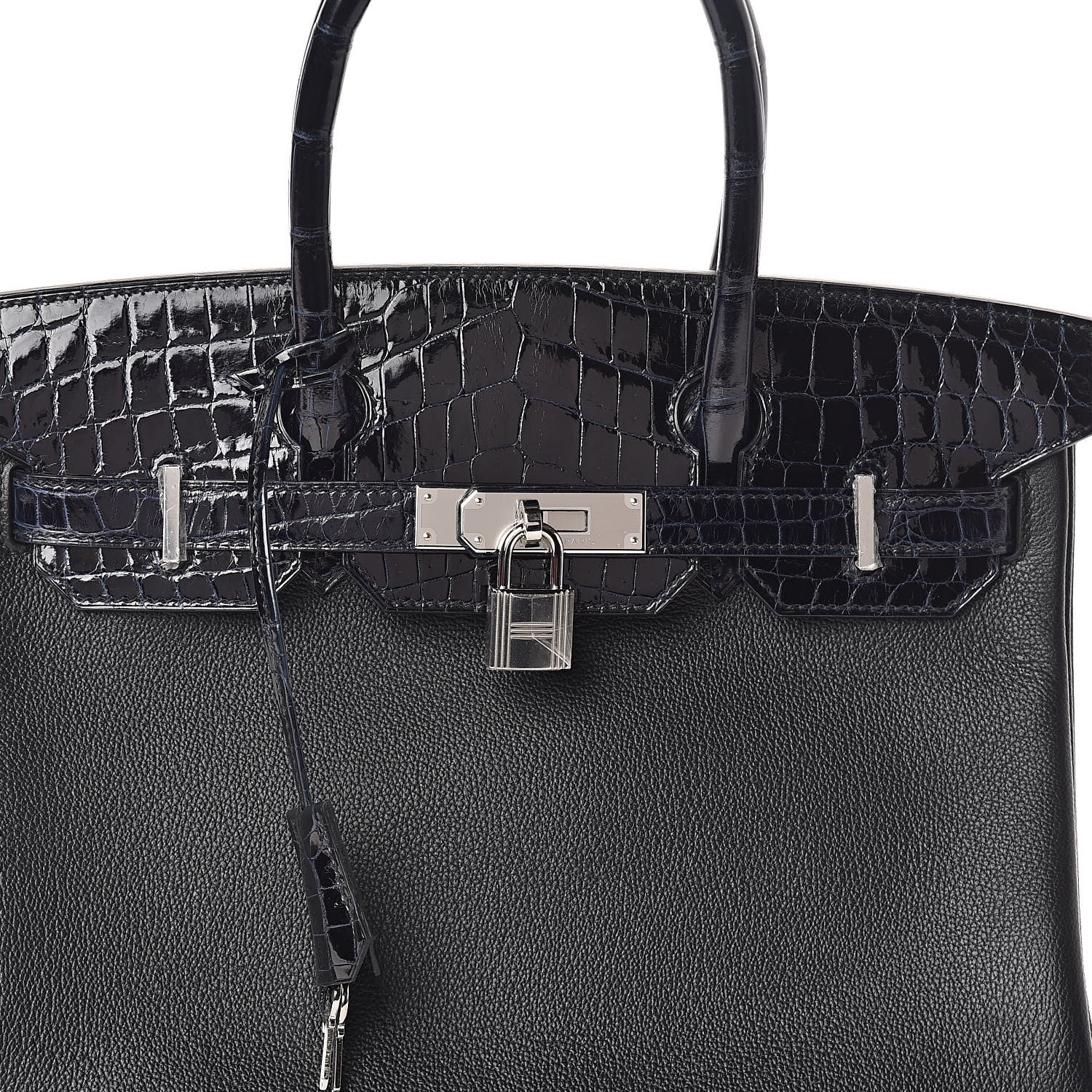 Hermes Clemence Novillo Shiny Niloticus Crocodile Birkin Touch 30 Black Bleu Marine 27 of 32