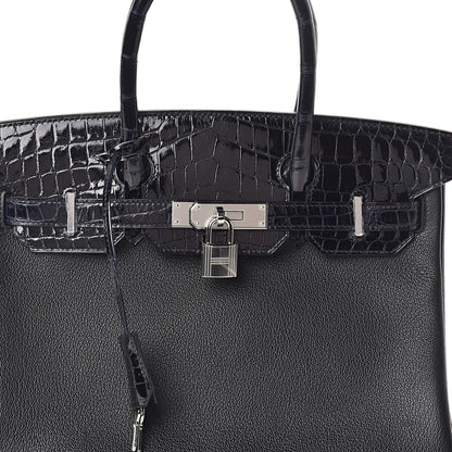 Hermes Clemence Novillo Shiny Niloticus Crocodile Birkin Touch 30 Black Bleu Marine 27 of 32