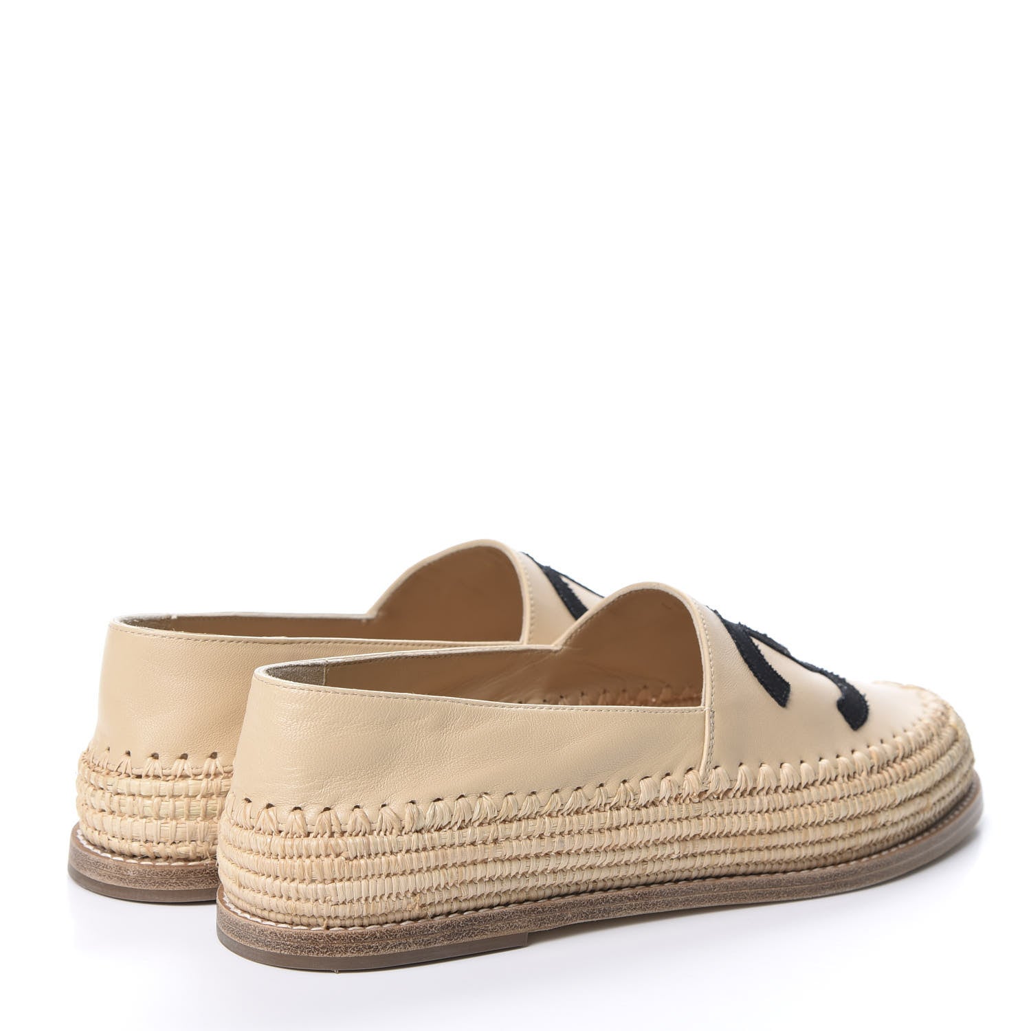 Chanel Lambskin Grosgrain CC Espadrilles 38 Beige Black 5 of 11