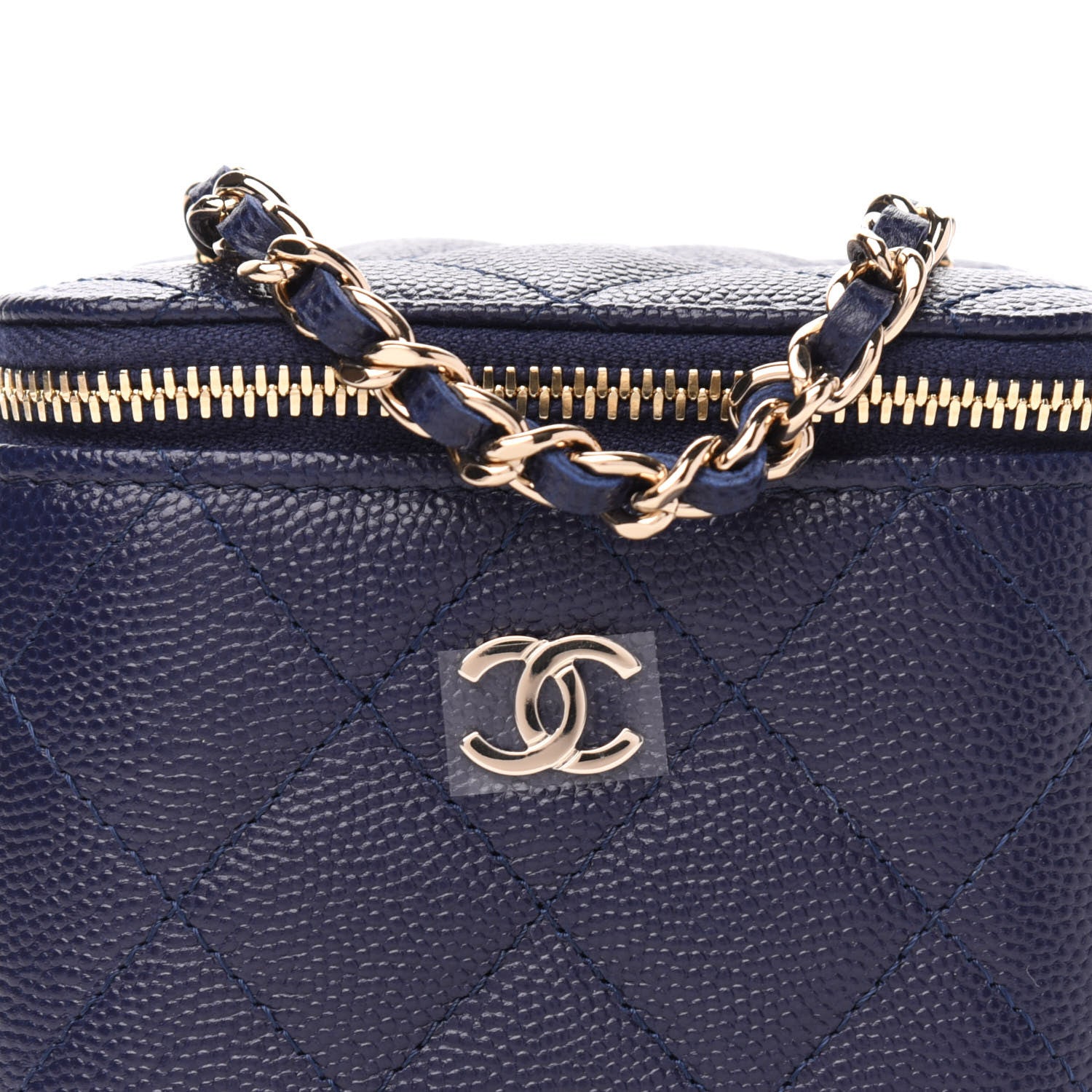 Chanel Caviar Quilted Mini Vanity Case With Chain Navy Blue 10 of 11
