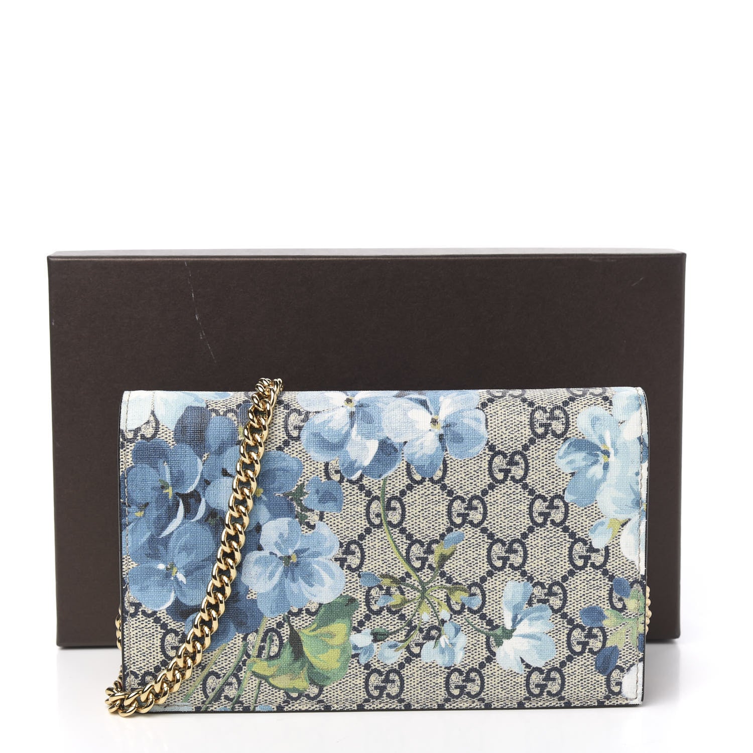 Gucci GG Supreme Monogram Blooms Chain Wallet Blue 9 of 9