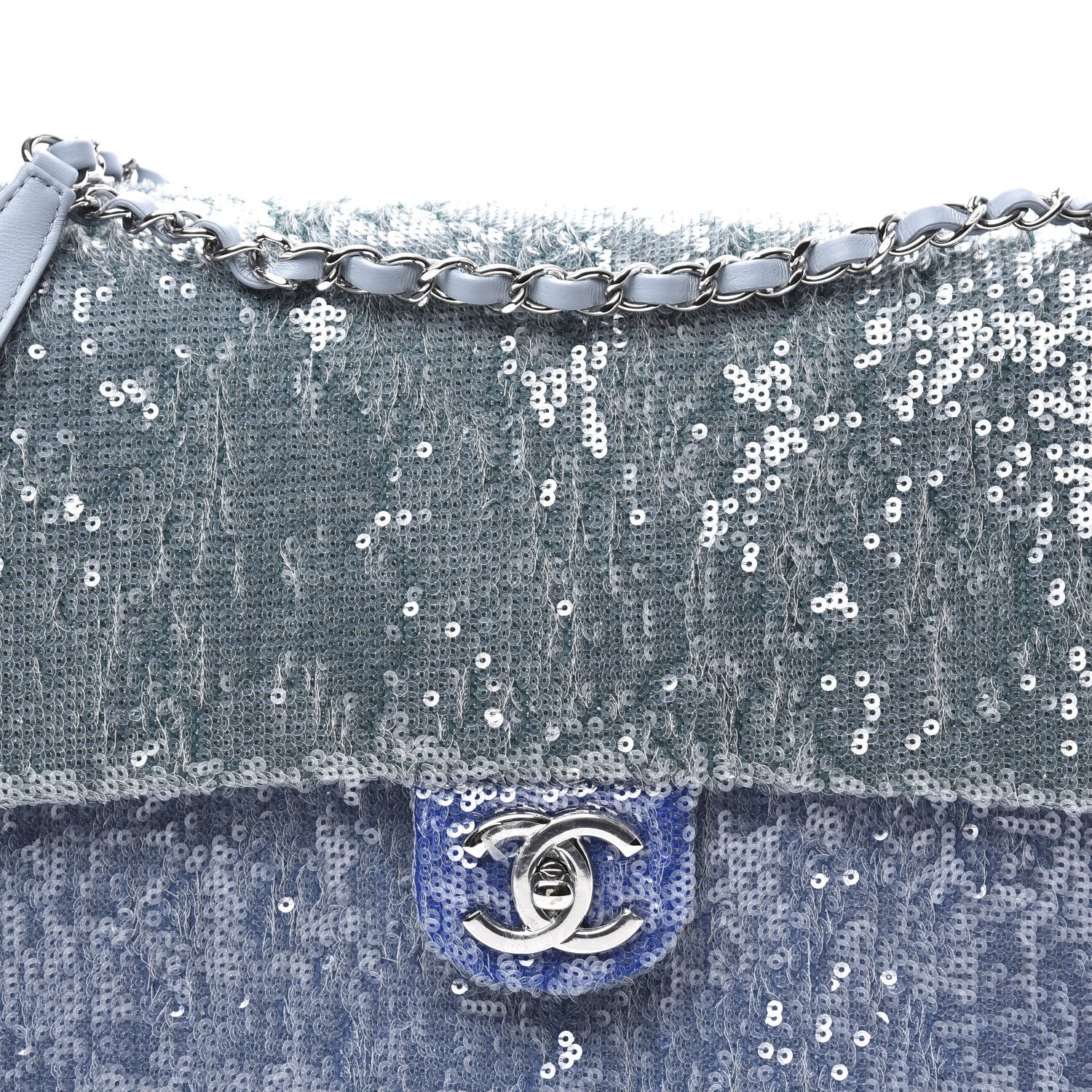 Chanel Sequin Large Waterfall Flap Light Blue 10 of 10