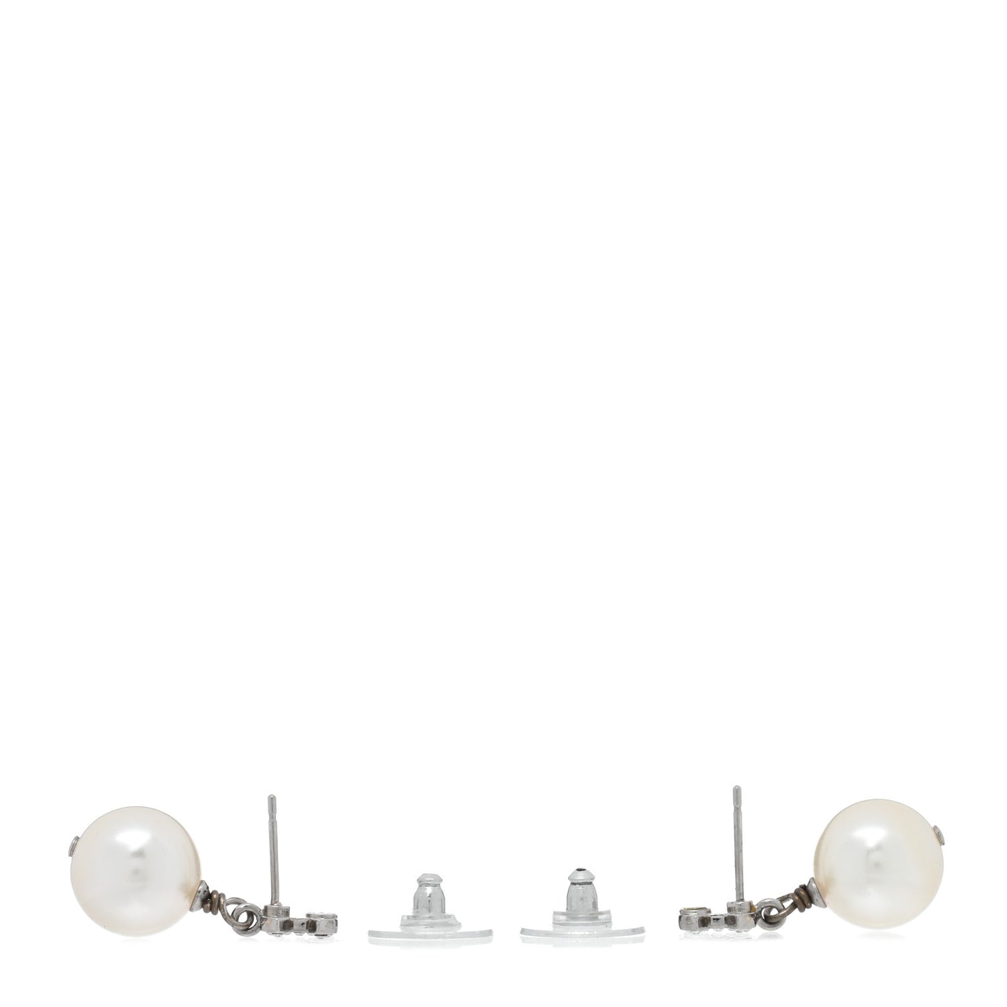 Crystal Pearl CC Drop Earrings Silver Pearly White
