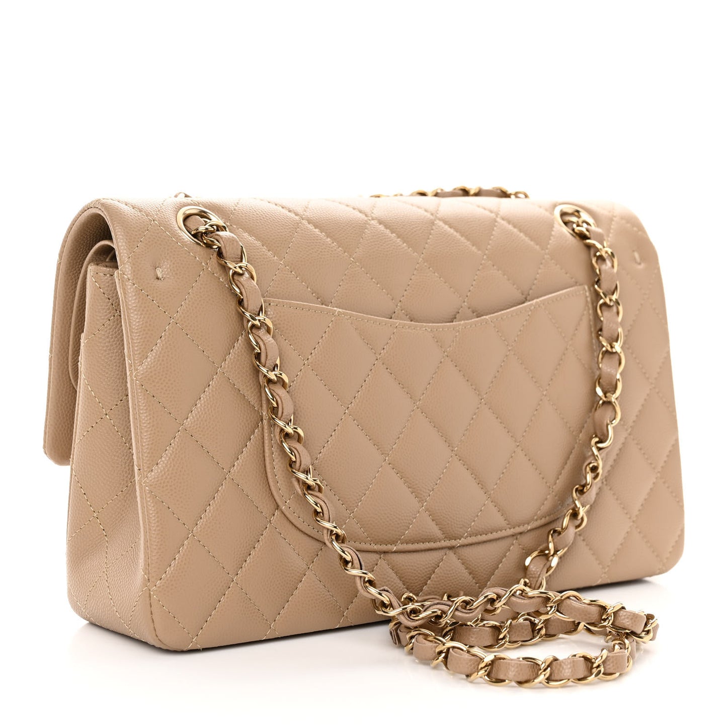 Caviar Quilted Medium Double Flap Dark Beige