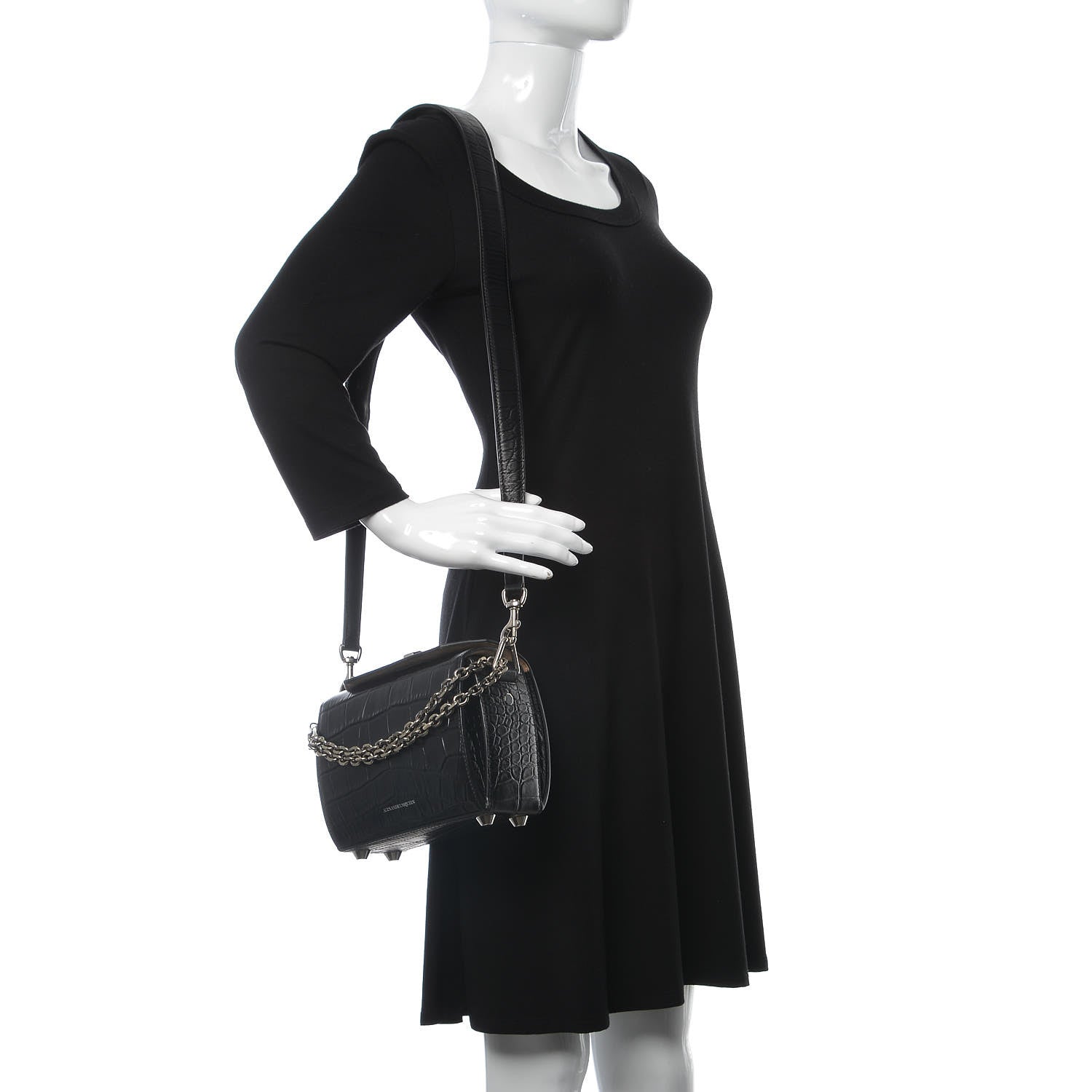 Alexander McQueen Calfskin Crocodile Embossed Box Shoulder Bag 19 Black 2 of 6