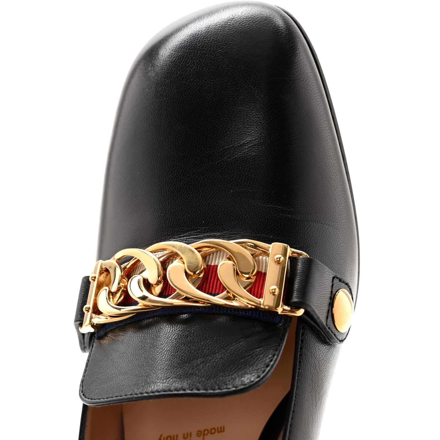 Gucci Malaga Kid Sylvie Web Chain Mid Heel Loafers 36.5 Black 9 of 11