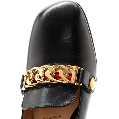 Gucci Malaga Kid Sylvie Web Chain Mid Heel Loafers 36.5 Black 9 of 11