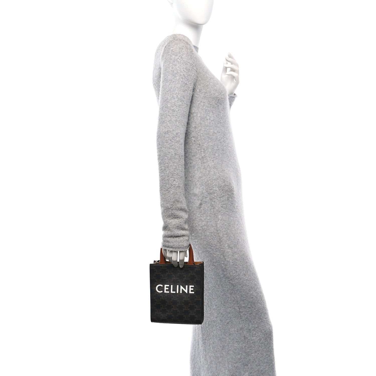 Celine Triomphe Canvas Calfskin Mini Vertical Cabas Tan 2 of 9