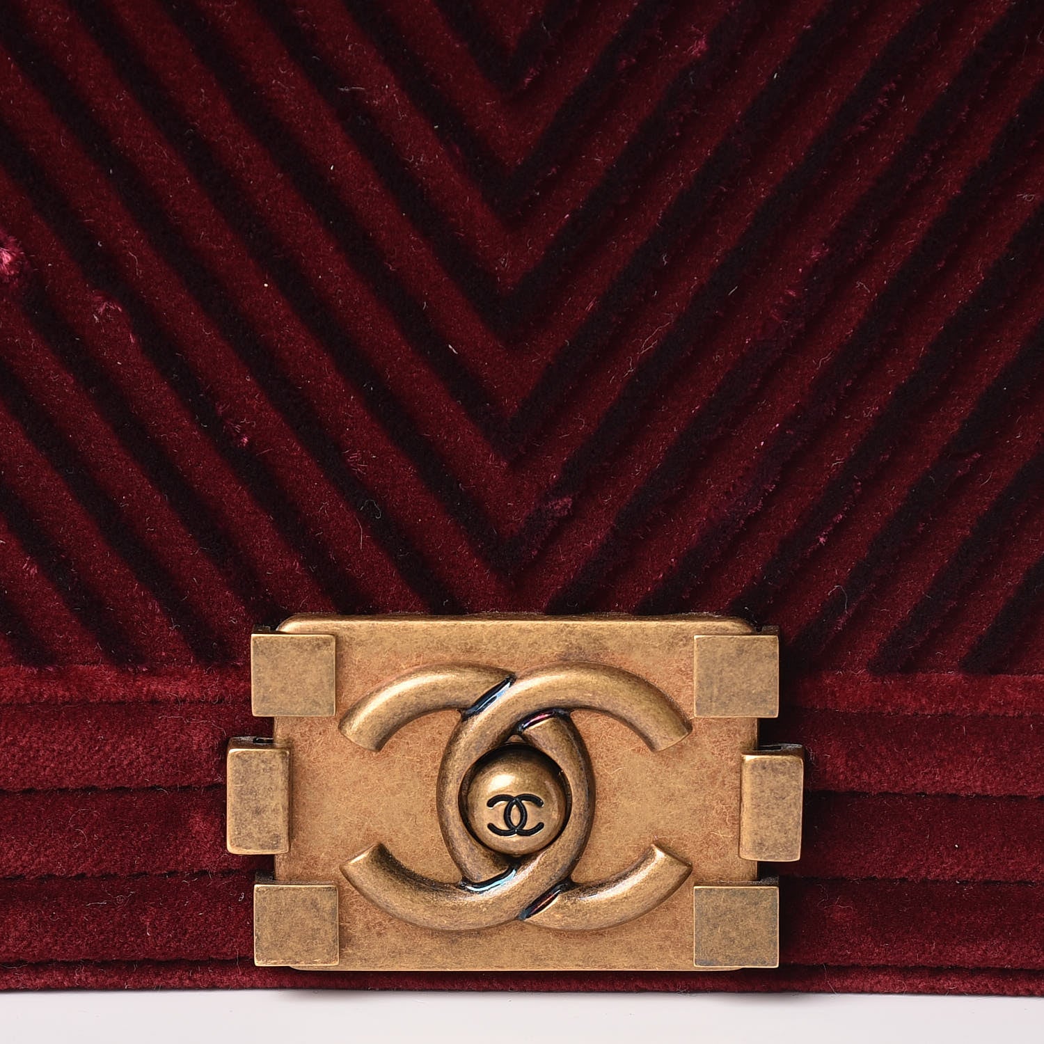 Chanel Velvet Chevron Quilted Medium Boy Flap Burgundy 10 of 12