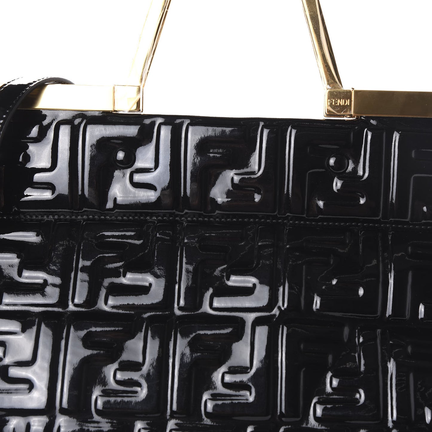 Patent FF 1974 Embossed Medium Shopping Flap Bag Black