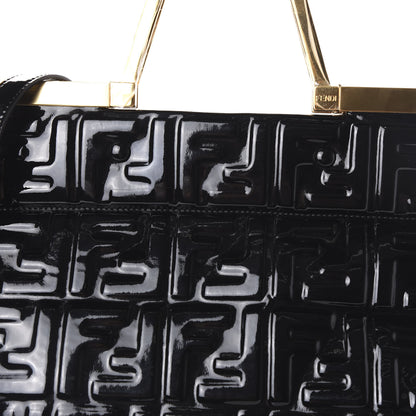 Fendi Patent FF 1974 Embossed Medium Shopping Flap Bag Black 7 of 9