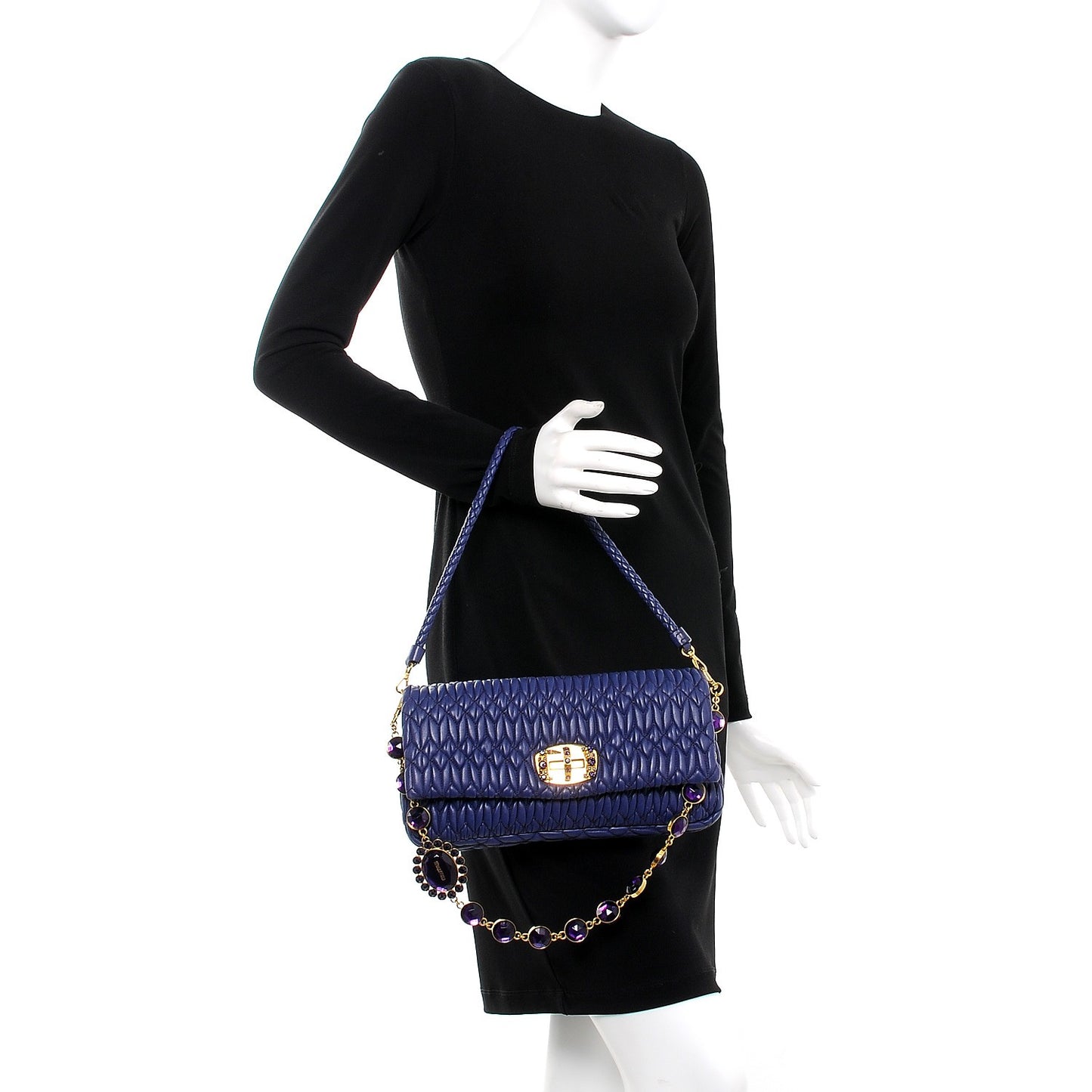 Nappa Matelasse Crystal Flap Clutch Dark Blue