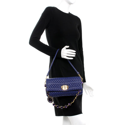 Miu Miu Nappa Matelasse Crystal Flap Clutch Dark Blue 2 of 9