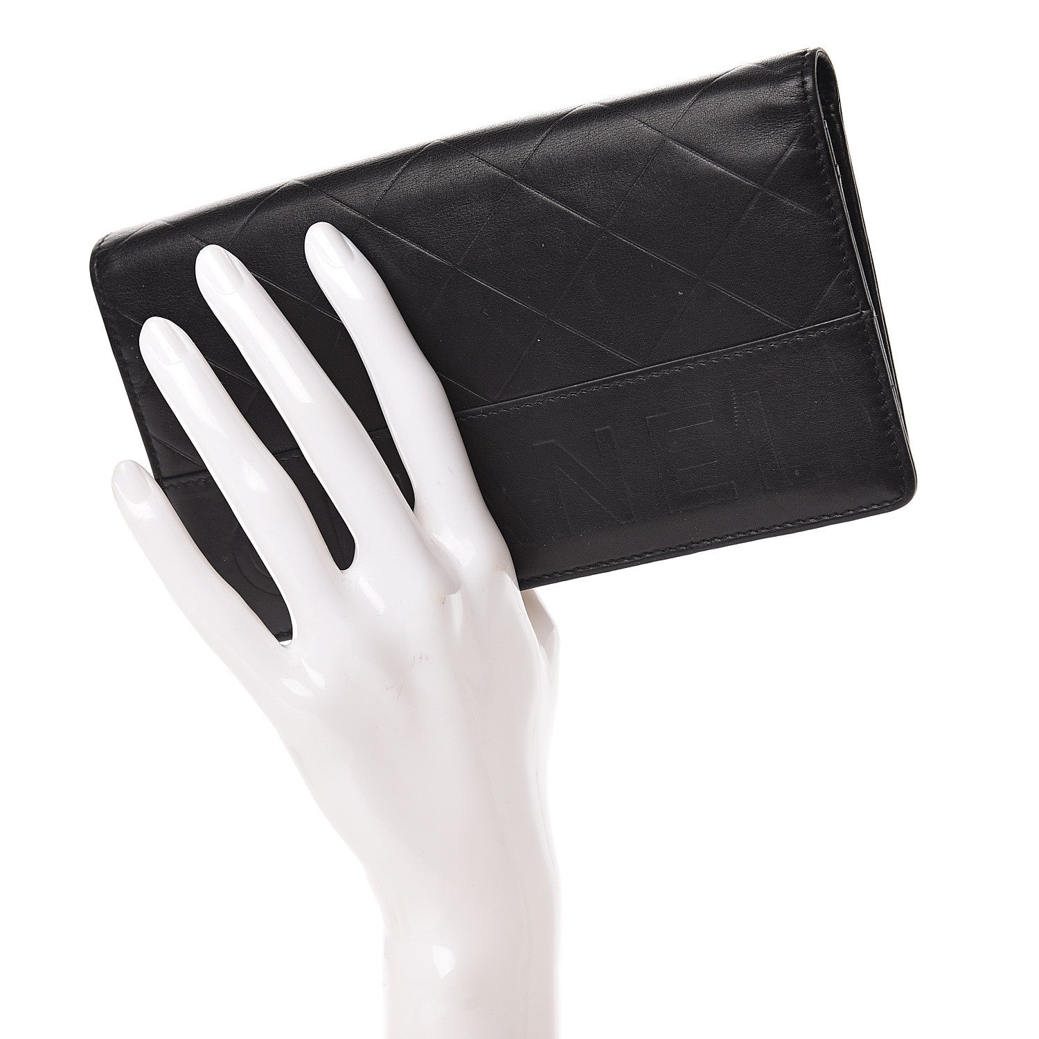 Chanel Lambskin Embossed Logo Yen Wallet Black 2 of 15