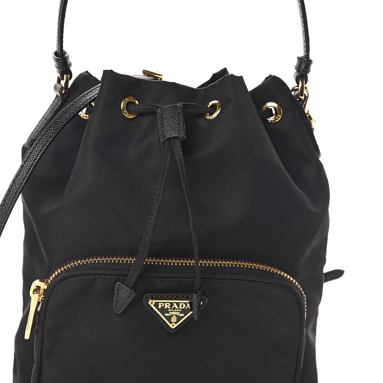 Prada Saffiano Tessuto Nylon Mini Bucket Crossbody Bag Black 6 of 8