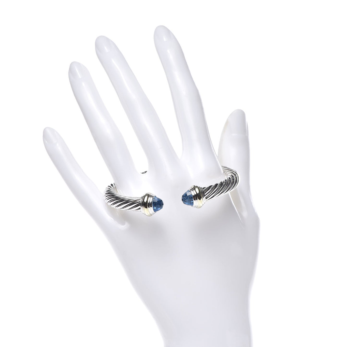 Sterling Silver 14K Yellow Gold Blue Topaz 7mm Cable Classics Bracelet