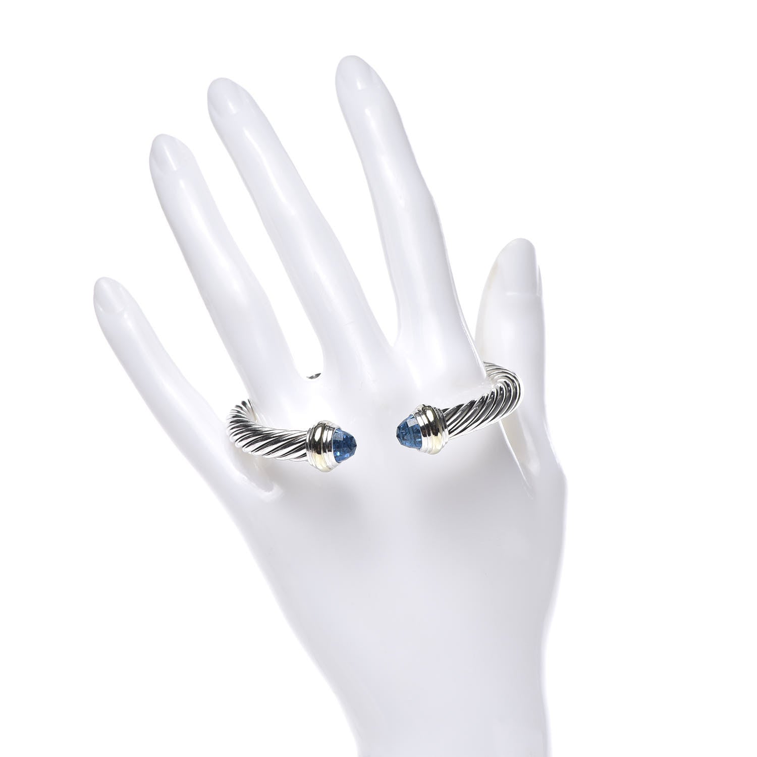 David Yurman Sterling Silver 14K Yellow Gold Blue Topaz 7mm Cable Classics Bracelet 2 of 5