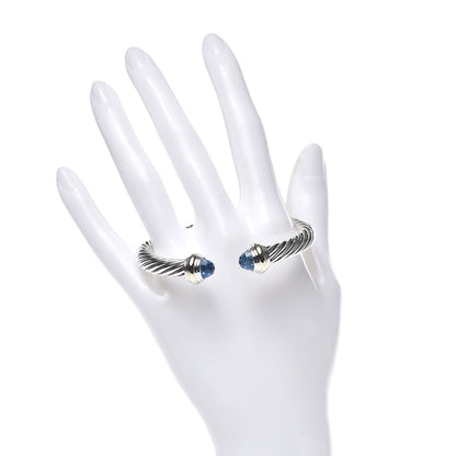 David Yurman Sterling Silver 14K Yellow Gold Blue Topaz 7mm Cable Classics Bracelet 2 of 5