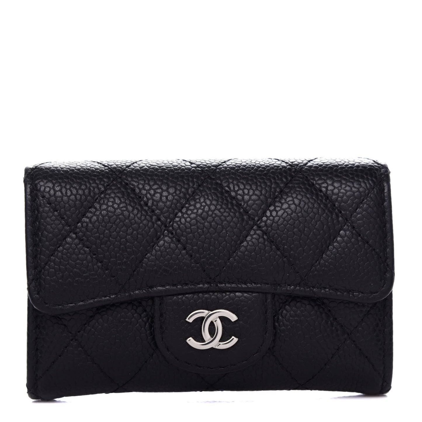 Caviar Quilted Flap Card Holder Black