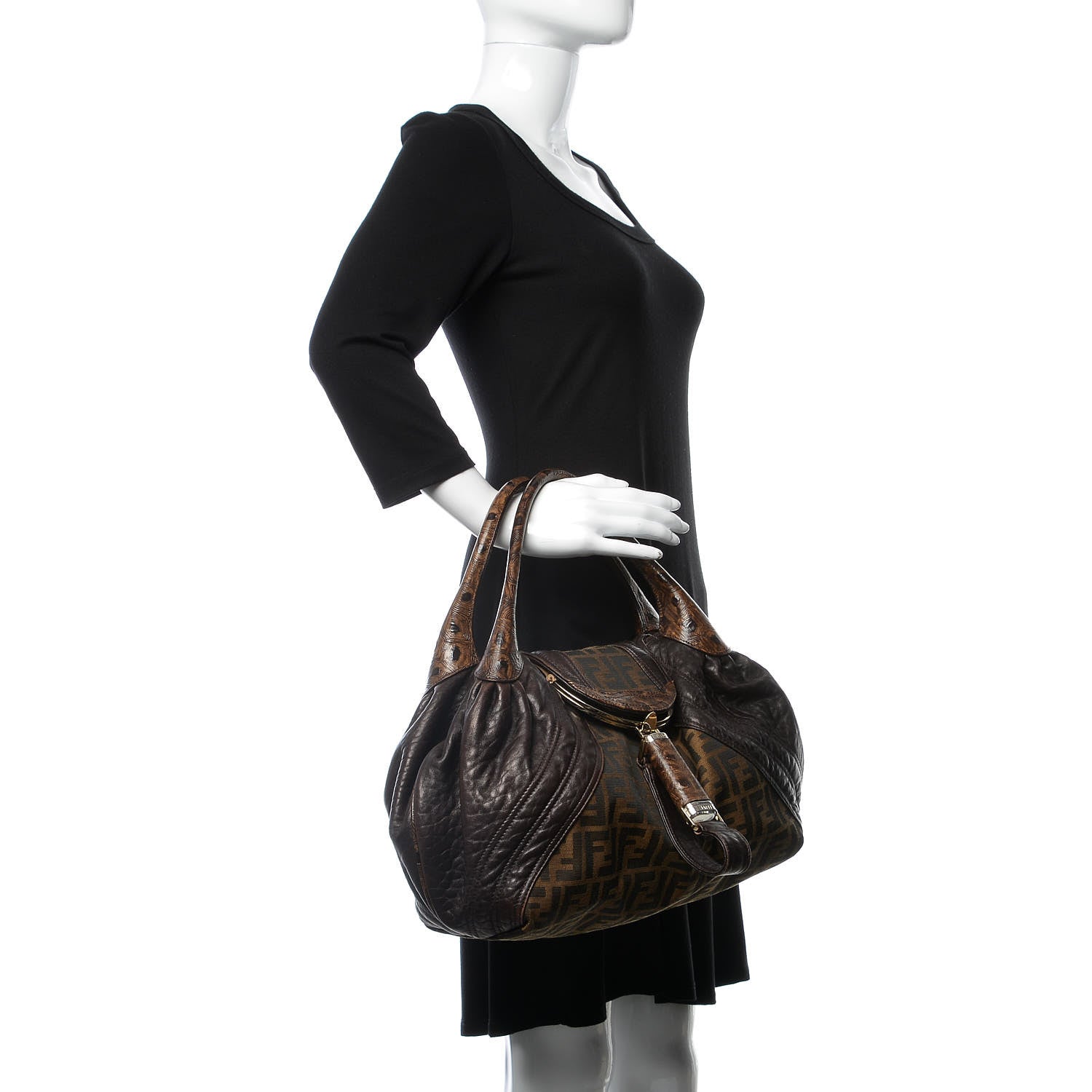 Fendi Zucca Nappa Nuvolata Vitello Tortuga Small Spy Tobacco Moro 2 of 11