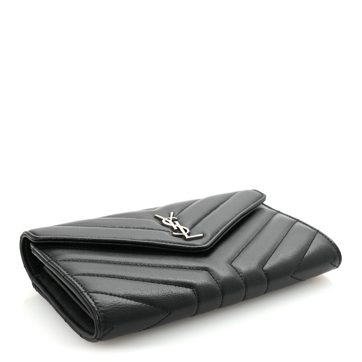 Lambskin Y Quilted Monogram Large Loulou Flap Wallet Black