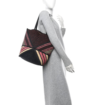 Loewe Raffia Calfskin Paula's Ibiza Medium Puzzle Fold Tote Pink Burgundy 2 of 10