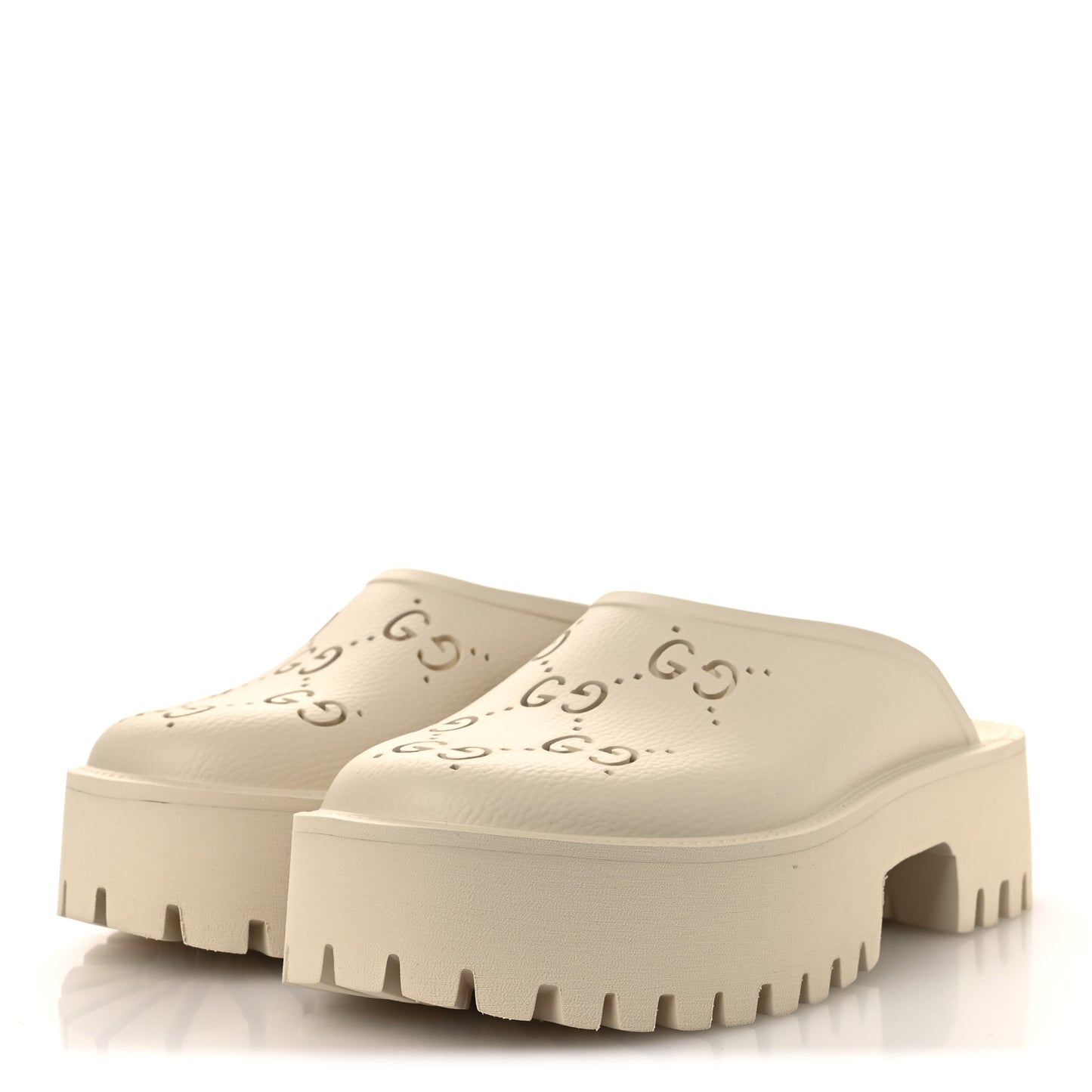 Rubber Monogram GG Go Through Platform Slide Clogs 40 Mystic White