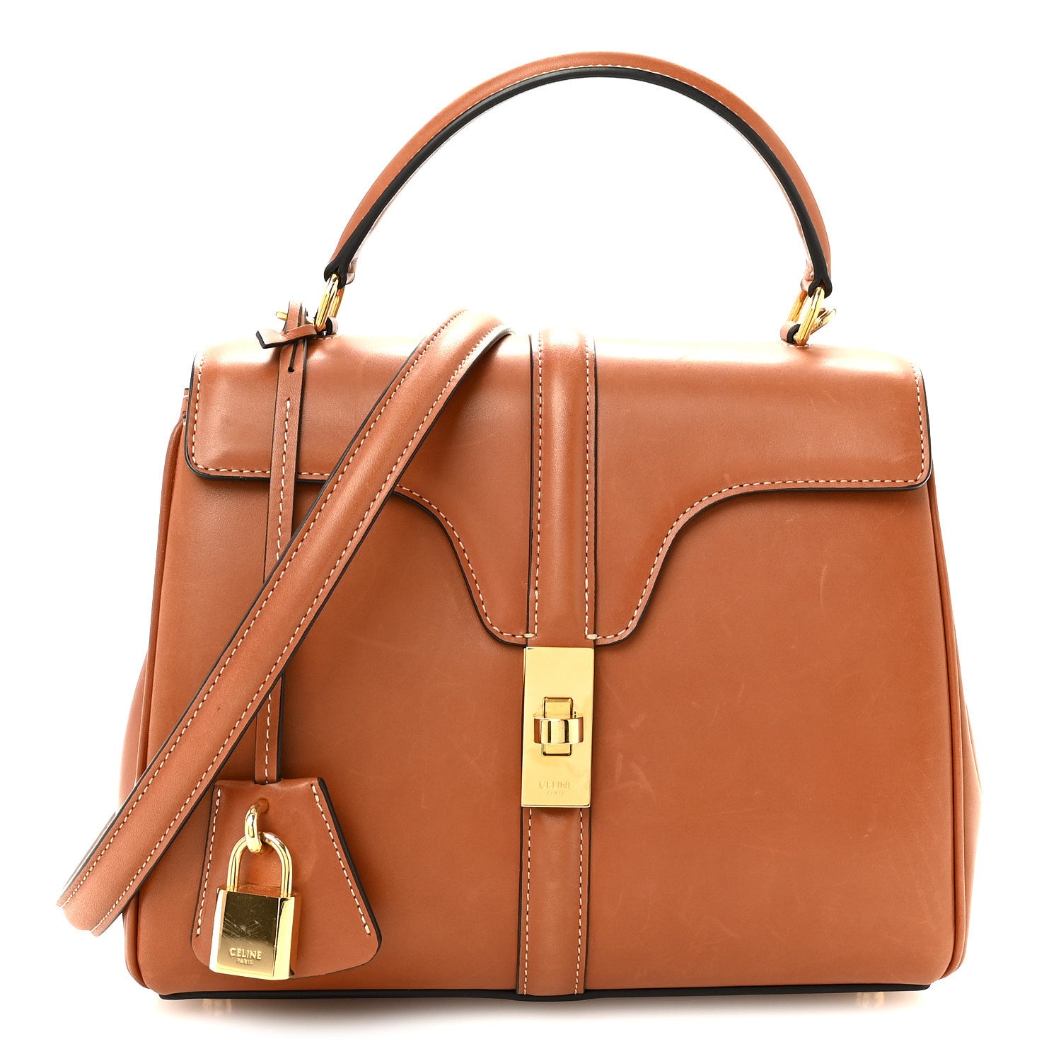 Celine Satinated Calfskin Small 16 Top Handle Bag Tan 1 of 11