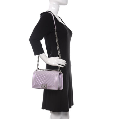 Chanel Metallic Lambskin Chevron Quilted Medium Boy Flap Pink 2 of 12