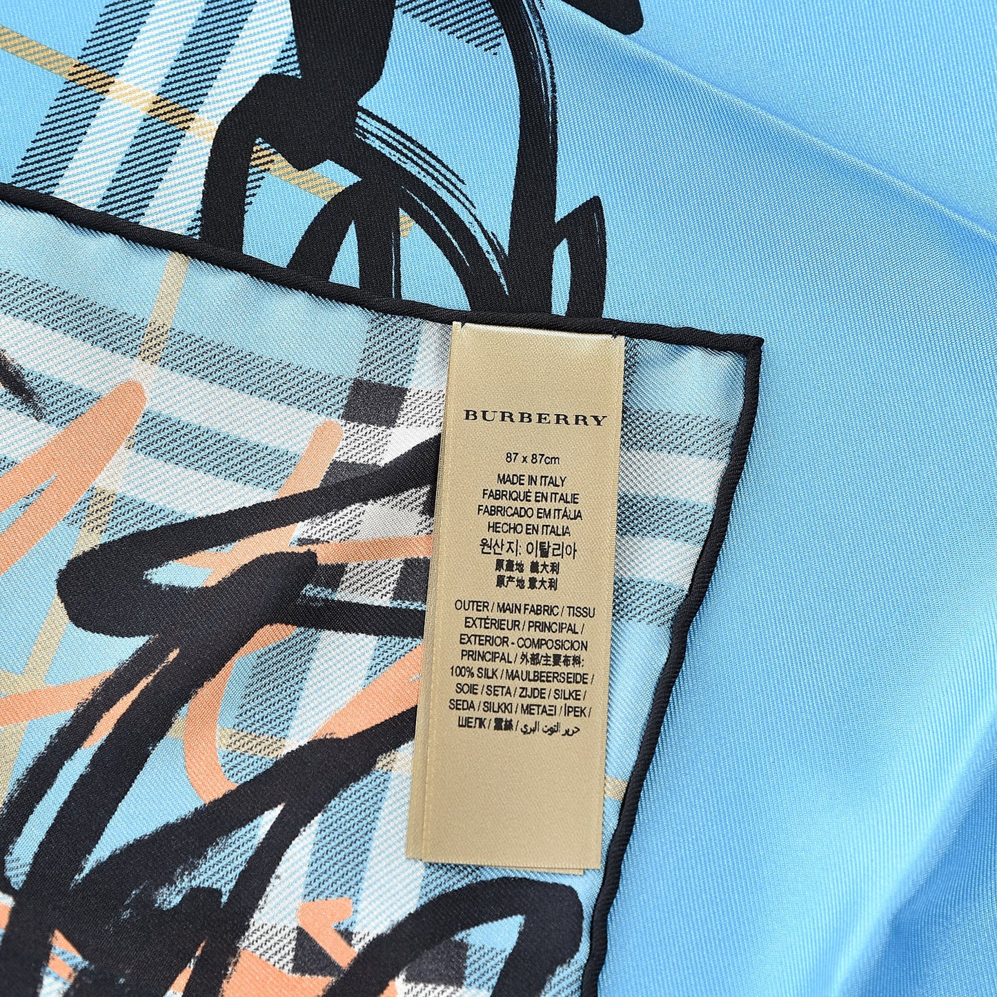 Silk Scribble Print Square Scarf Blue