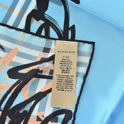 Burberry Silk Scribble Print Square Scarf Blue 3 of 4