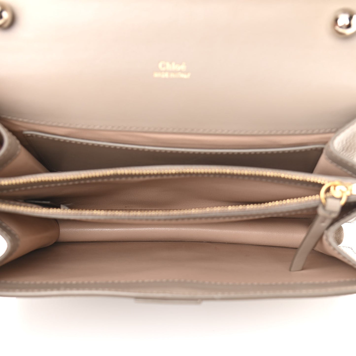 Shiny Goatskin Calfskin Aby Chain Shoulder Bag Motty Grey