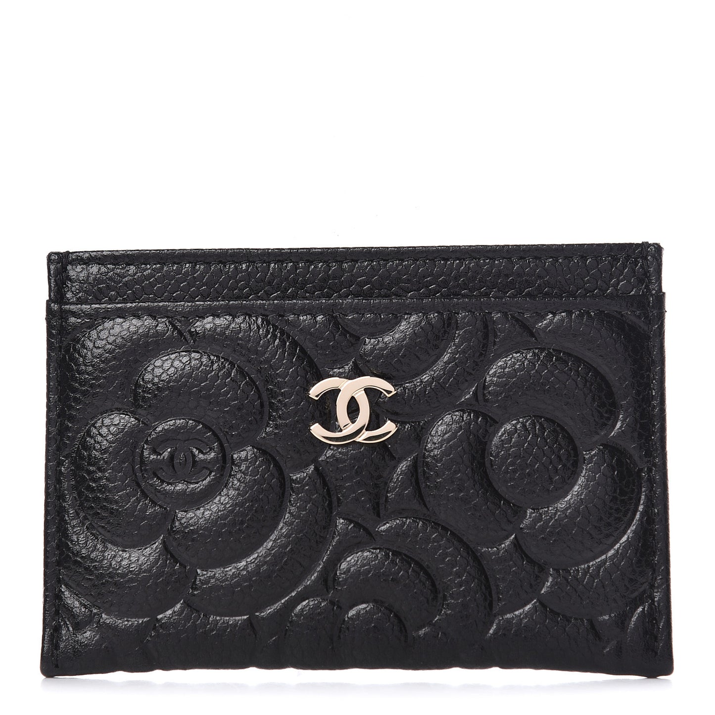 Caviar Camellia Embossed Card Holder Black