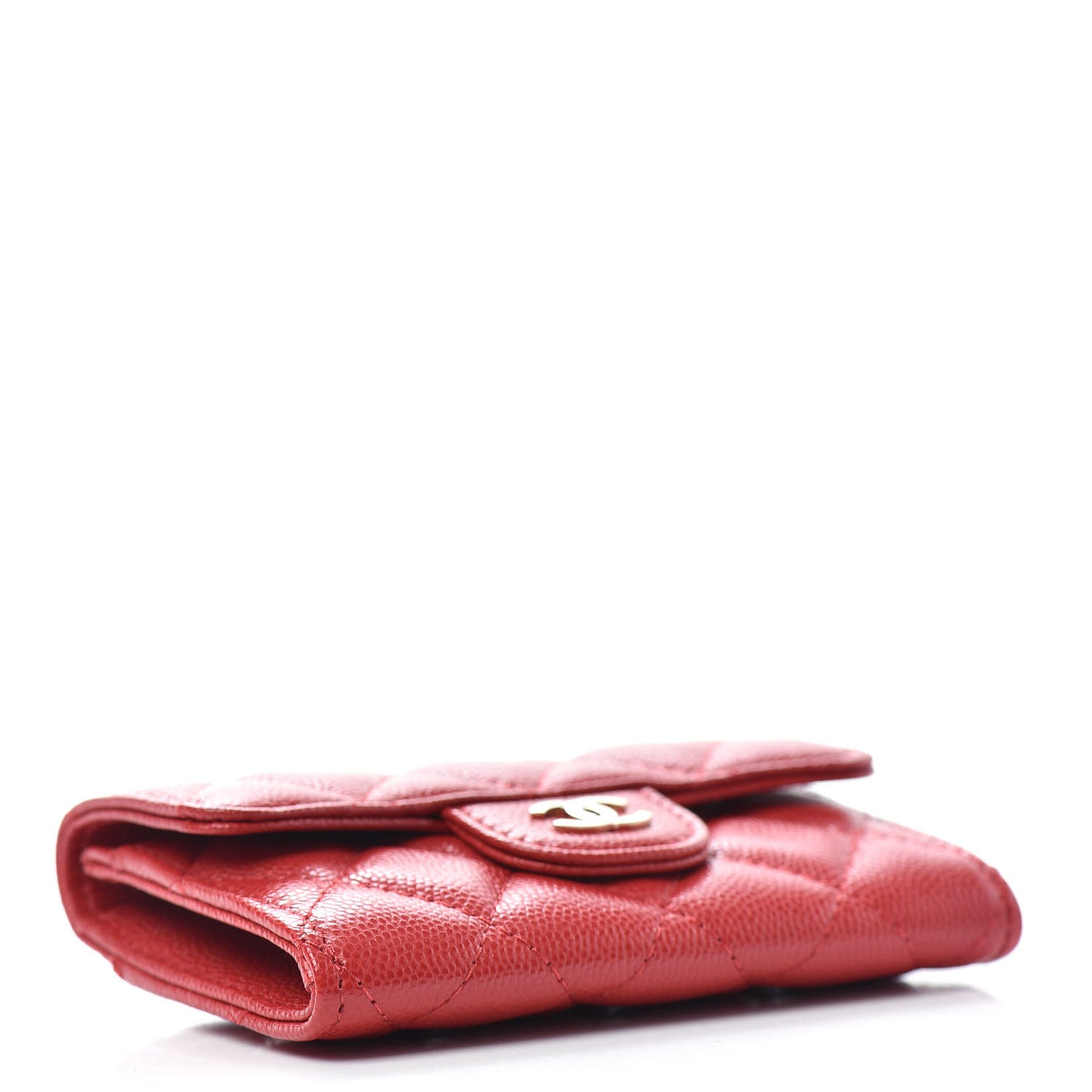 Caviar Quilted Flap Card Holder Wallet Red