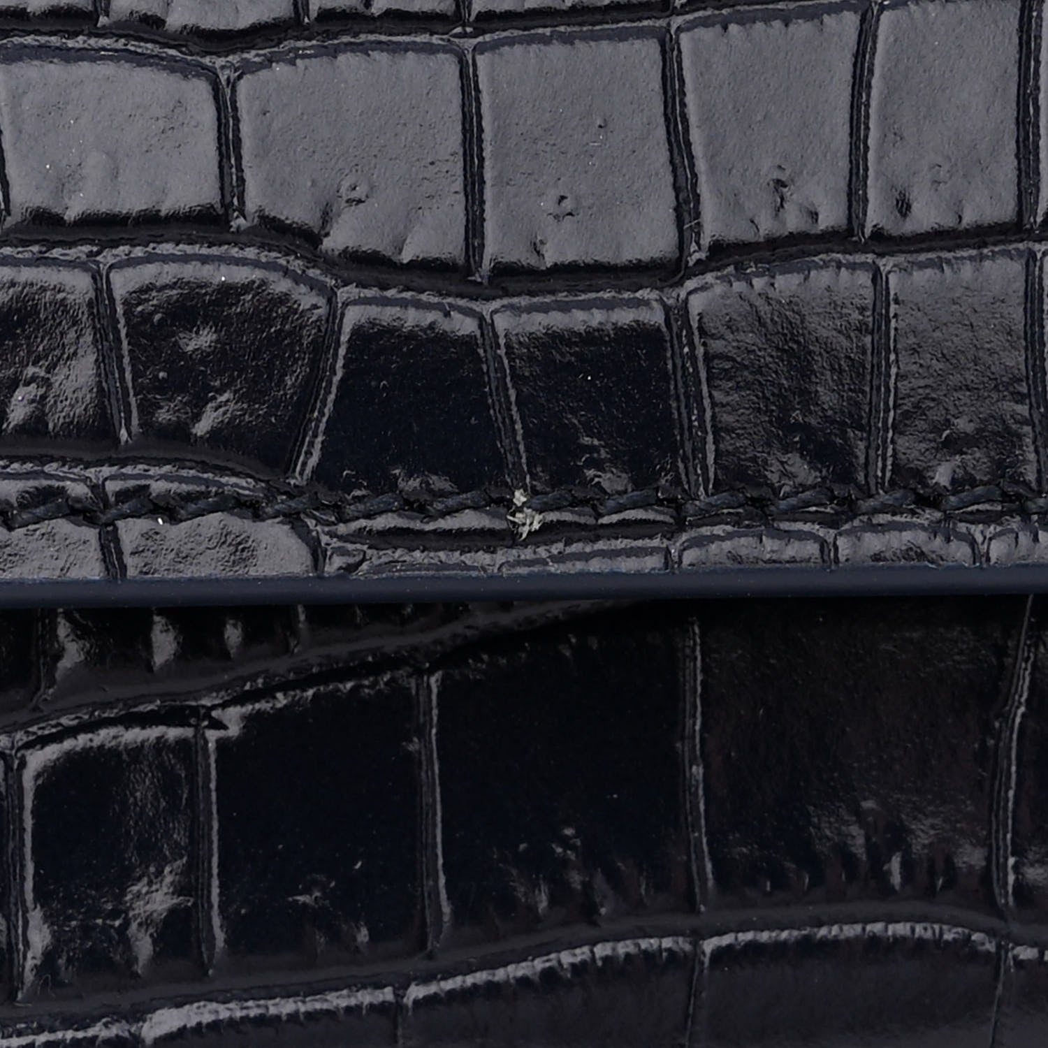 Saint Laurent Calfskin Crocodile Embossed Monogram Sunset Chain Wallet Navy 11 of 11