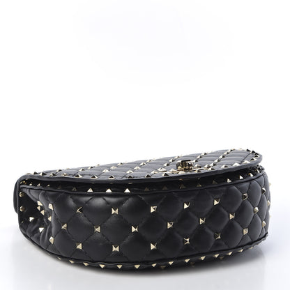 Valentino Garavani Nappa Medium Rockstud Spike Halfmoon Saddle Bag Black 3 of 10