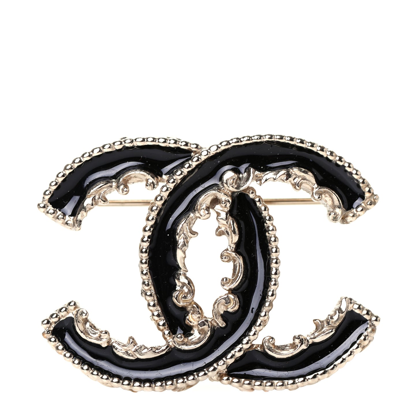 Enamel CC Baroque Brooch Black Gold