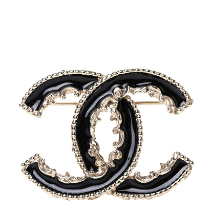 Chanel Enamel CC Baroque Brooch Black Gold 1 of 4