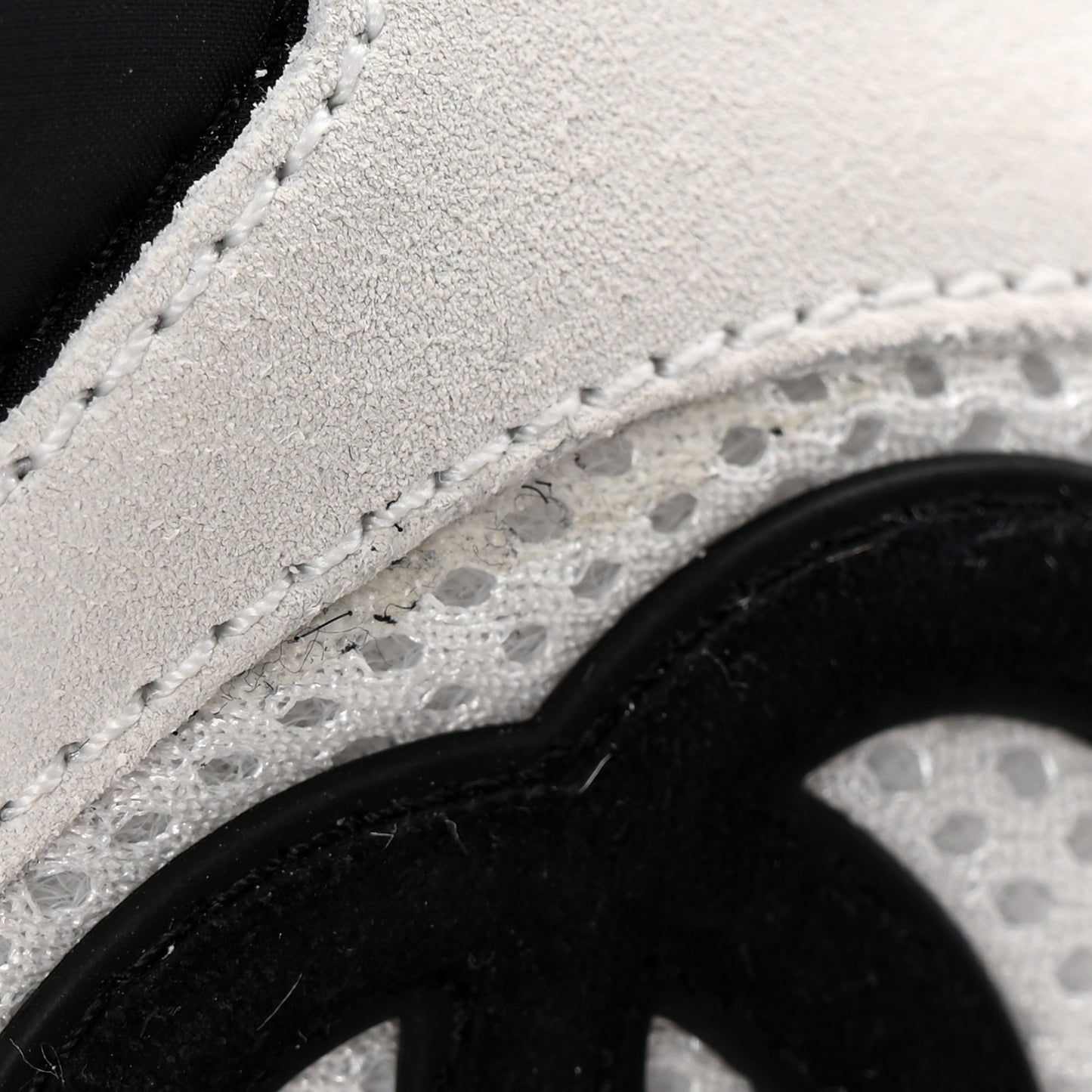 Mesh Suede Calfskin Grained Calfskin Womens CC Sneakers 37.5 White Black