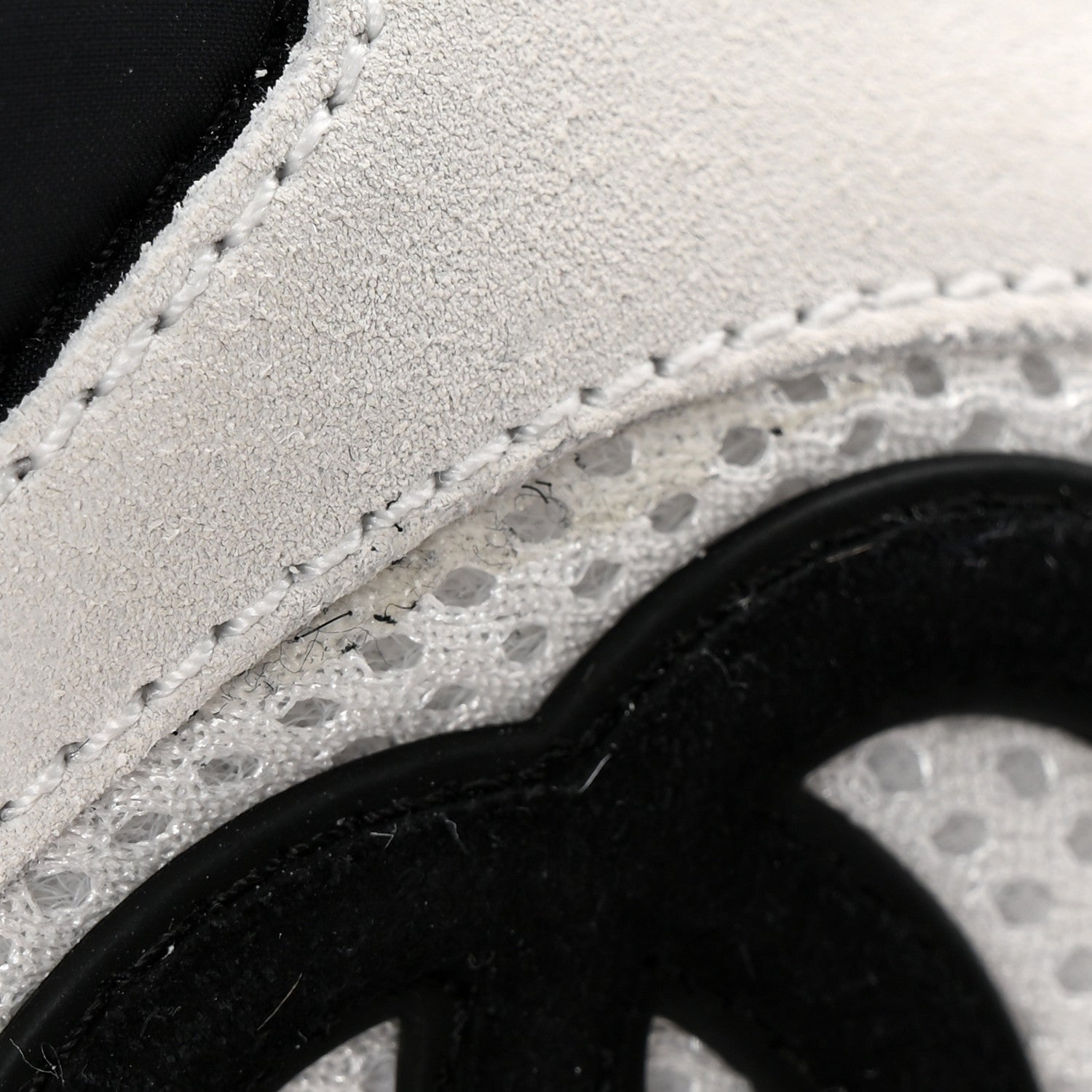 Chanel Mesh Suede Calfskin Grained Calfskin Womens CC Sneakers 37.5 White Black 9 of 10