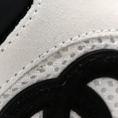 Chanel Mesh Suede Calfskin Grained Calfskin Womens CC Sneakers 37.5 White Black 9 of 10