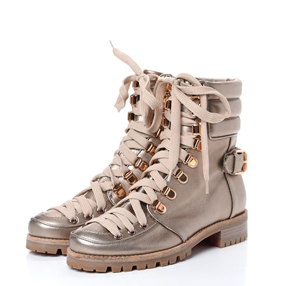 Christian Louboutin Metallic Calfskin Womens Who Runs Flat Boots 35 Colombe 3 of 6