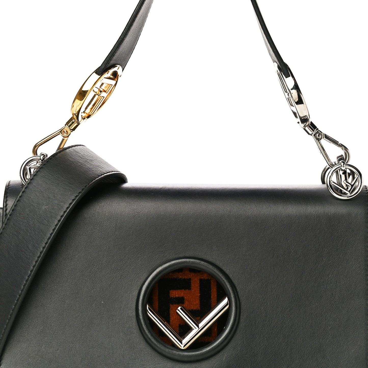 Vitello Century Velvet F is Fendi FF Kan I Shoulder Bag Black Tobacco