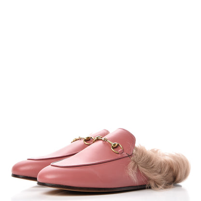Gucci Calfskin Fur Womens Princetown Slippers 39 Lipstick Rose Natural 3 of 9