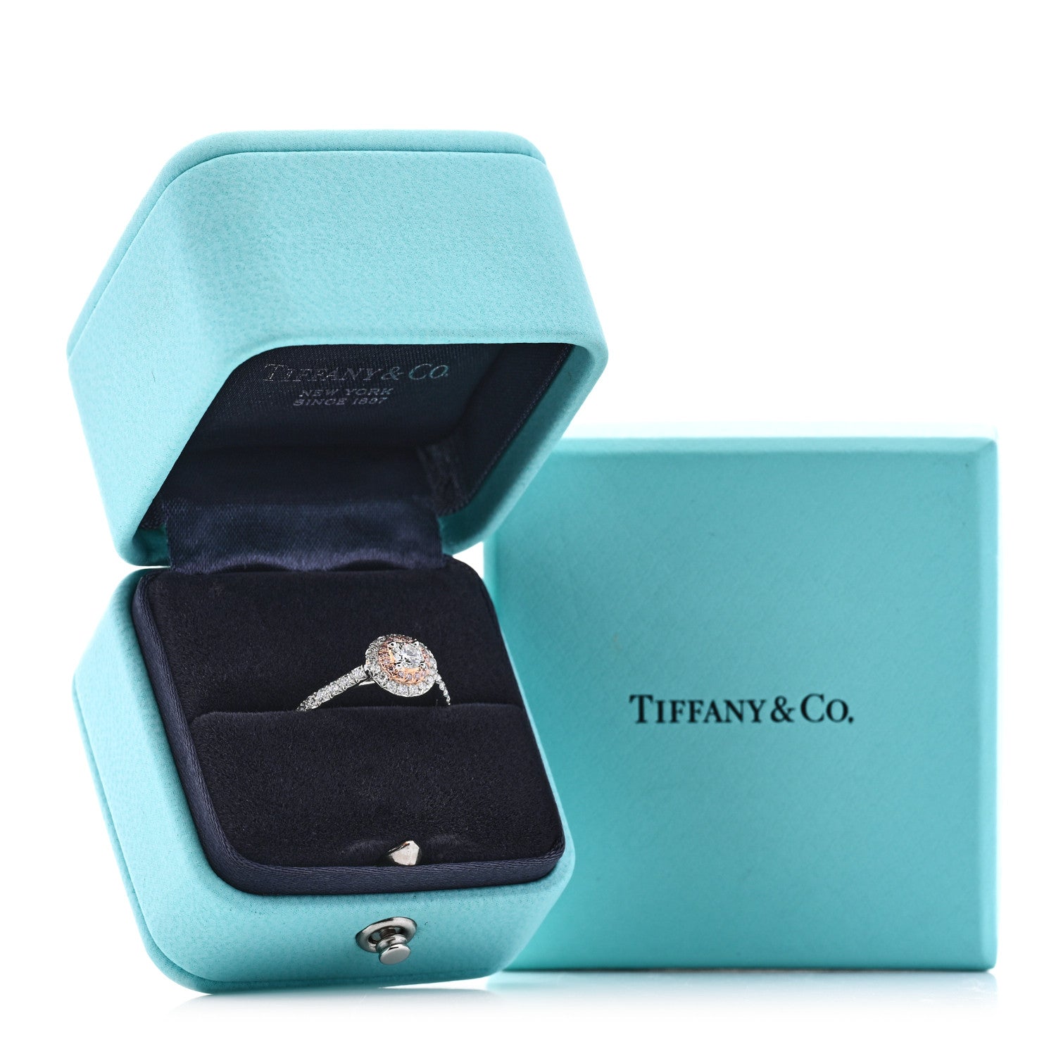 Tiffany Platinum 18K Rose Gold Pink Diamond Soleste Engagement Ring 49 4.75 6 of 6