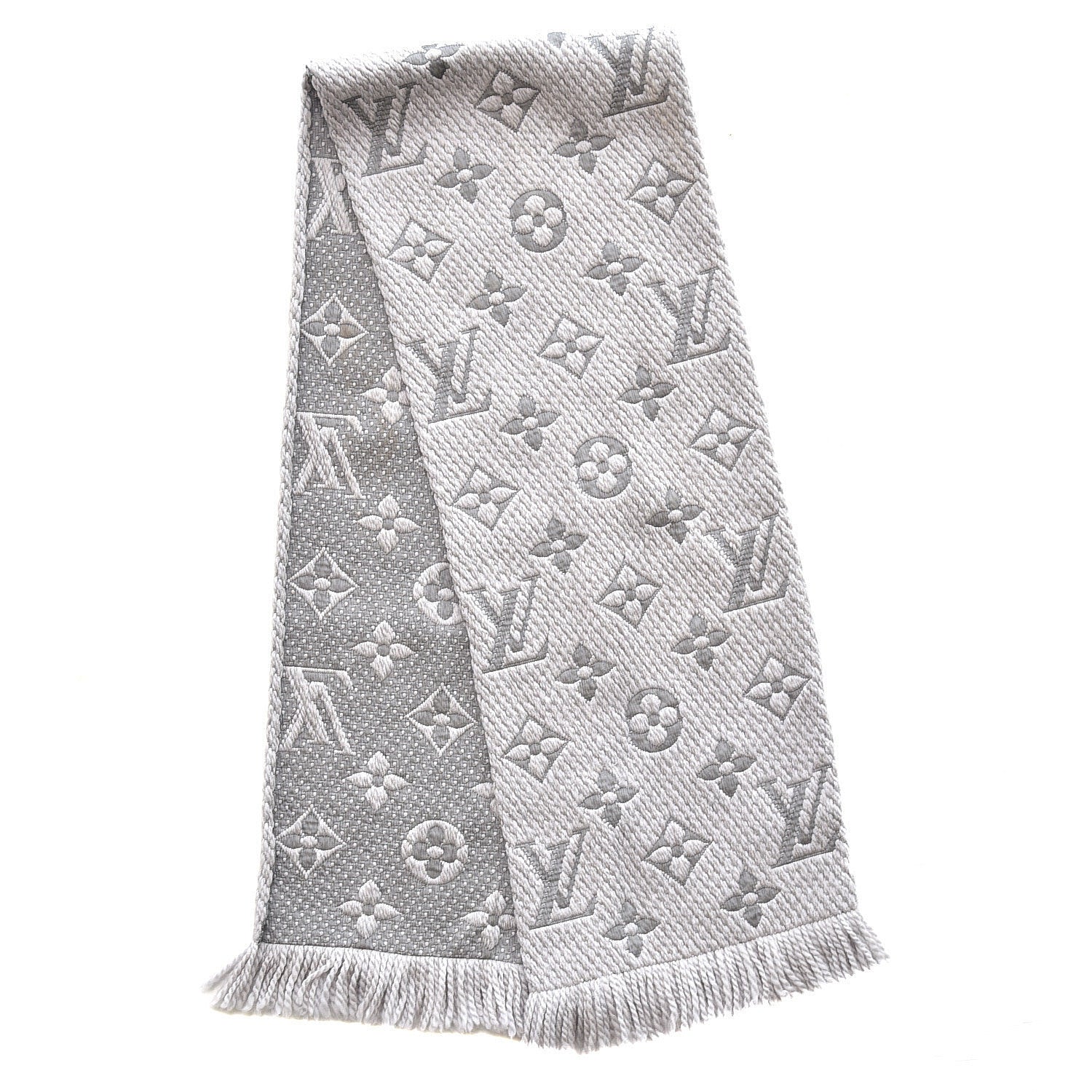 Louis Vuitton Wool Silk Logomania Scarf Pearl Grey 493104