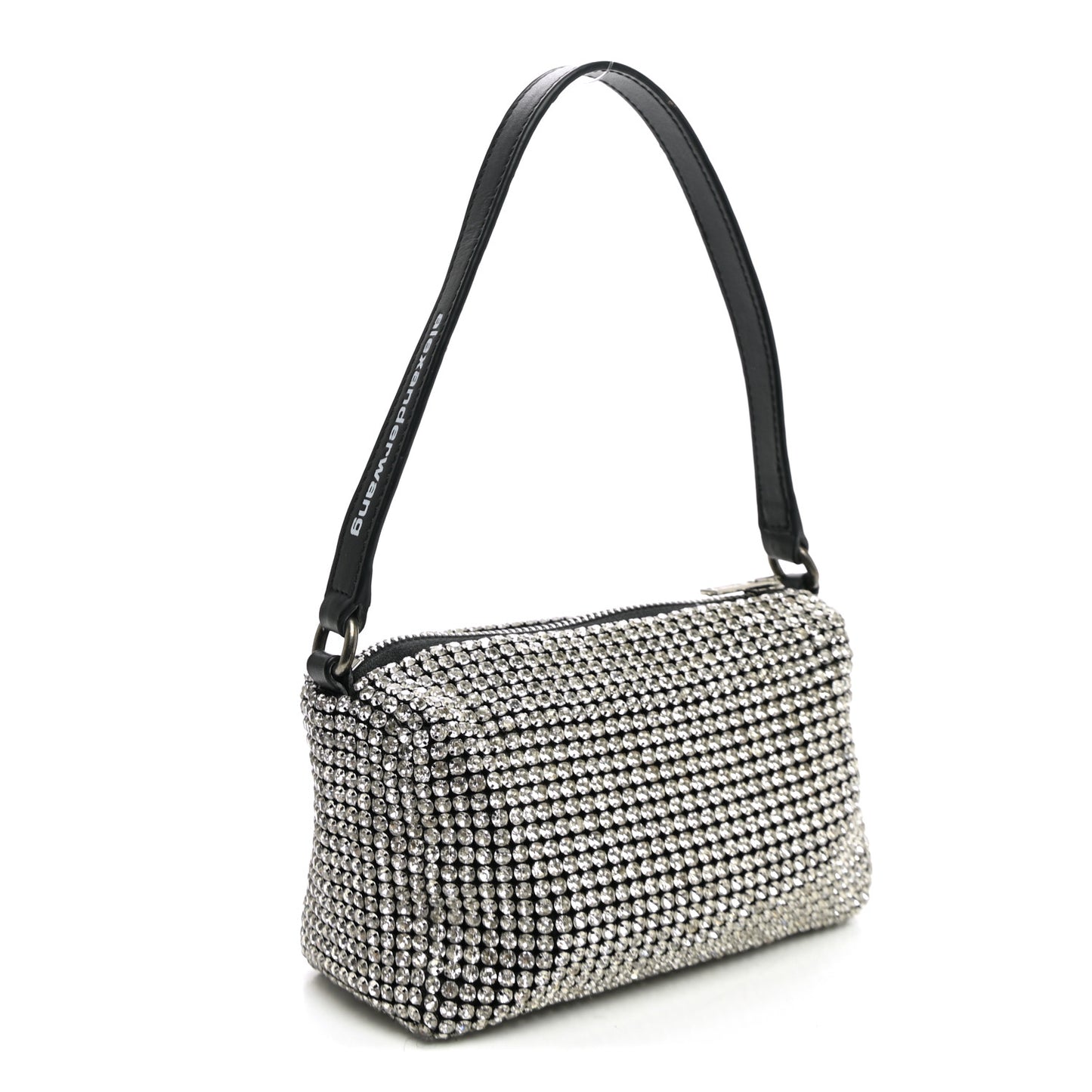Mesh Crystal Rhinestone Mini Heiress Pouch Black Silver