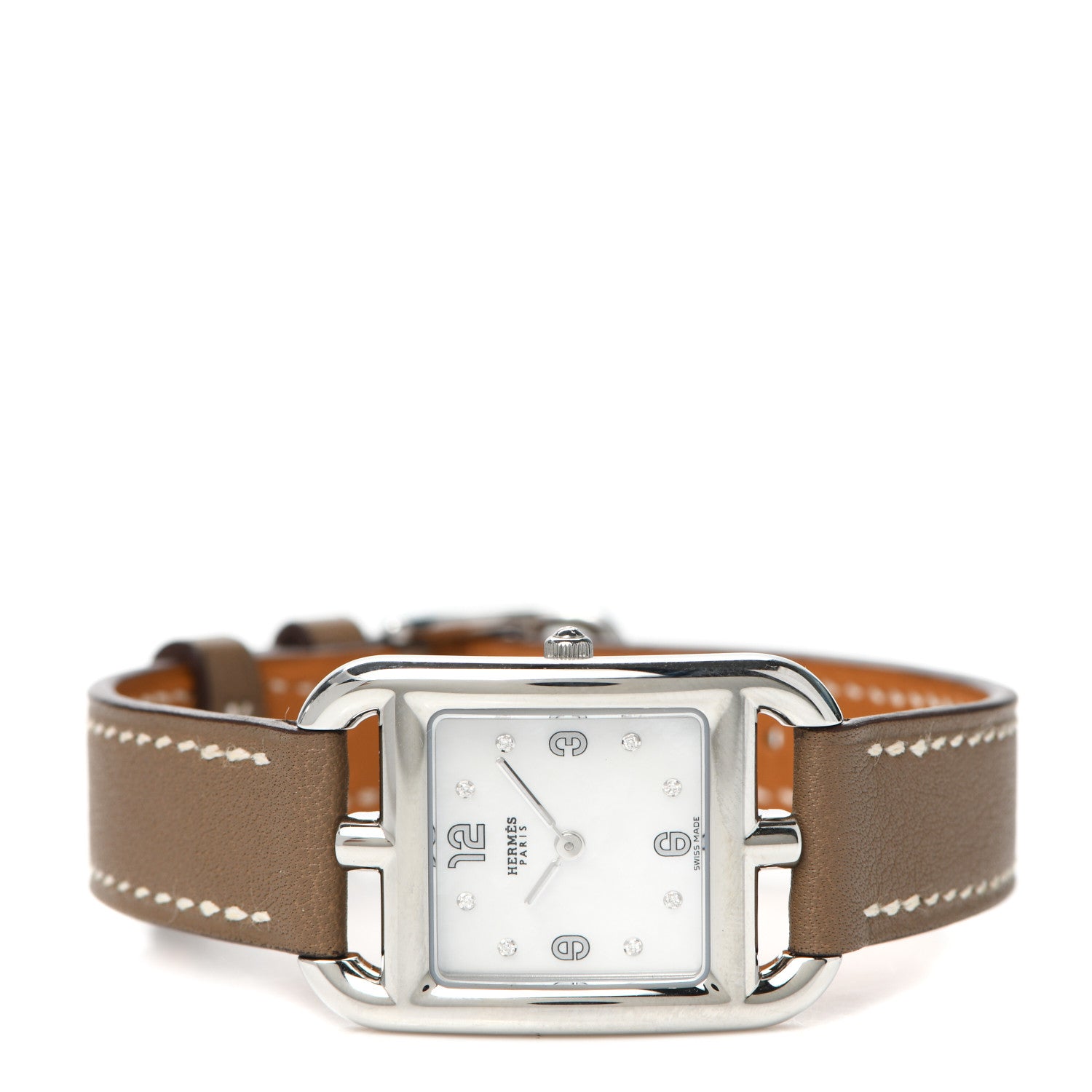 Hermes Stainless Steel Swift Diamond Mother of Pearl 23mm Cape Cod Quartz Watch Etoupe 2 of 5