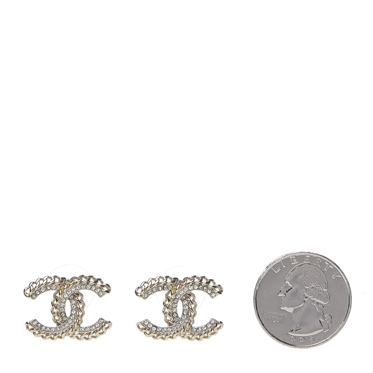 Chanel Crystal Chain CC Earrings Gold 2 of 5